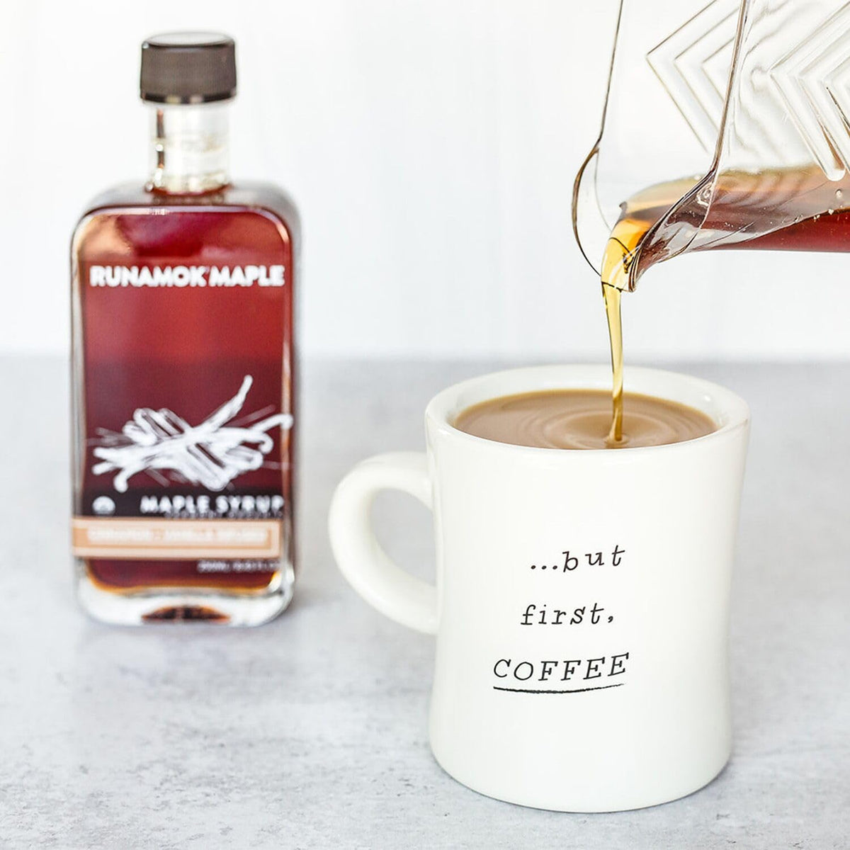 Runamok Maple Cinnamon-Vanilla pancakes drizzle highlights cozy brunch flavor
