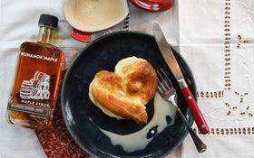 Amber glass bottle displays Runamok maple syrup color and quality.