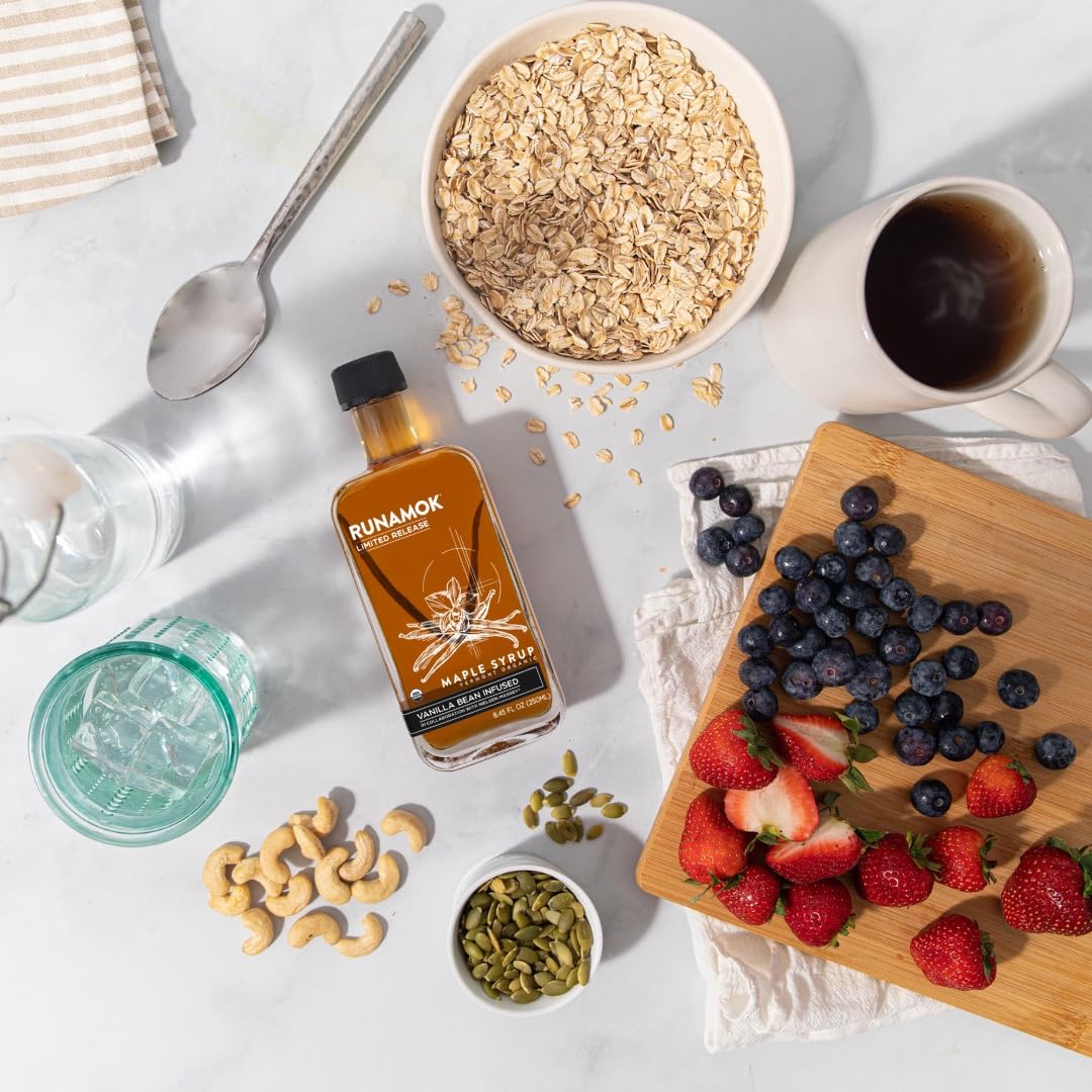 Runamok vanilla bean infused syrup pours into coffee for fragrant morning enhancement.