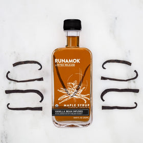 Runamok maple syrup drizzled over pancakes delivers timeless breakfast sweetness.