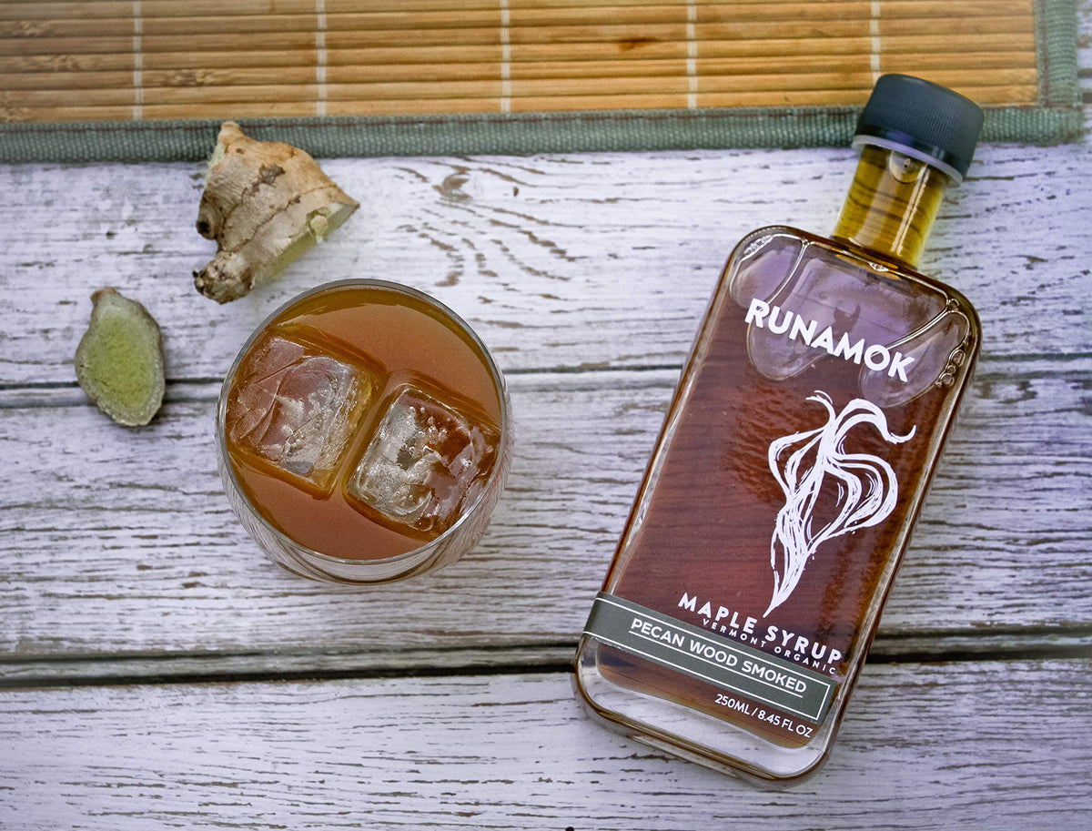 Runamok Smoked Maple Syrup pour shot, perfect for cocktails and BBQ glaze