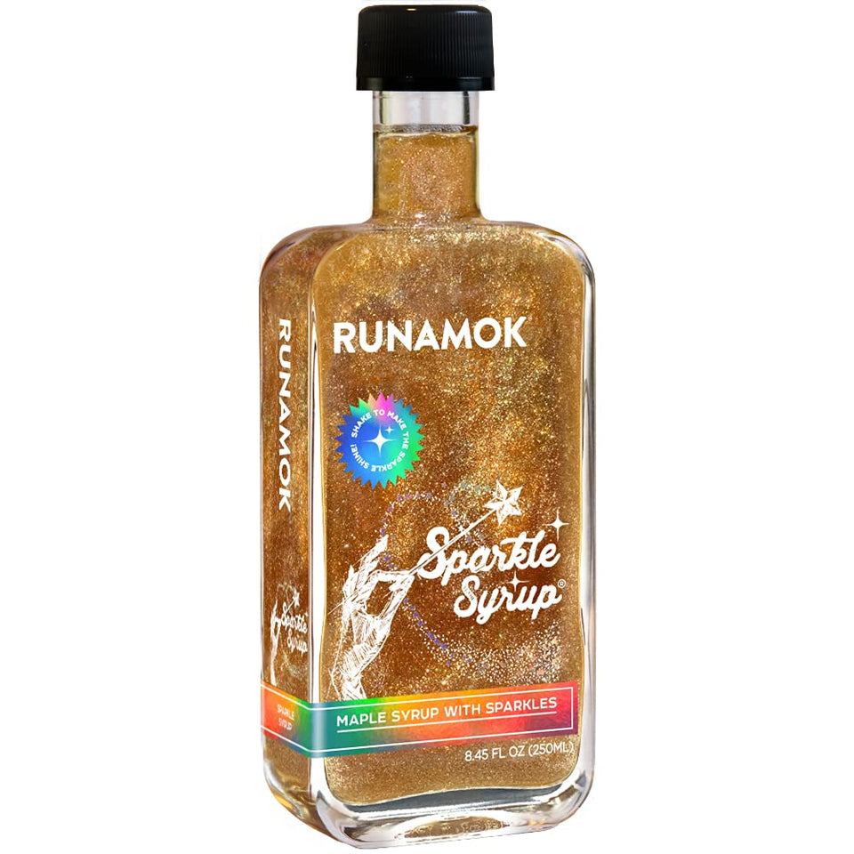 Runamok Sparkle Syrup bottle front showing shimmering maple flavor for breakfasts