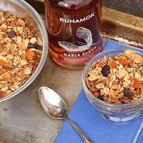 Amber maple syrup drizzle over breakfast featuring Runamok.