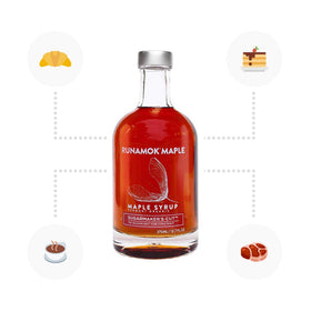 Close-up of Runamok Sugarmaker's Cut label highlighting organic Vermont maple.