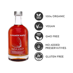 Runamok Sugarmaker's Cut maple syrup being poured from glass bottle