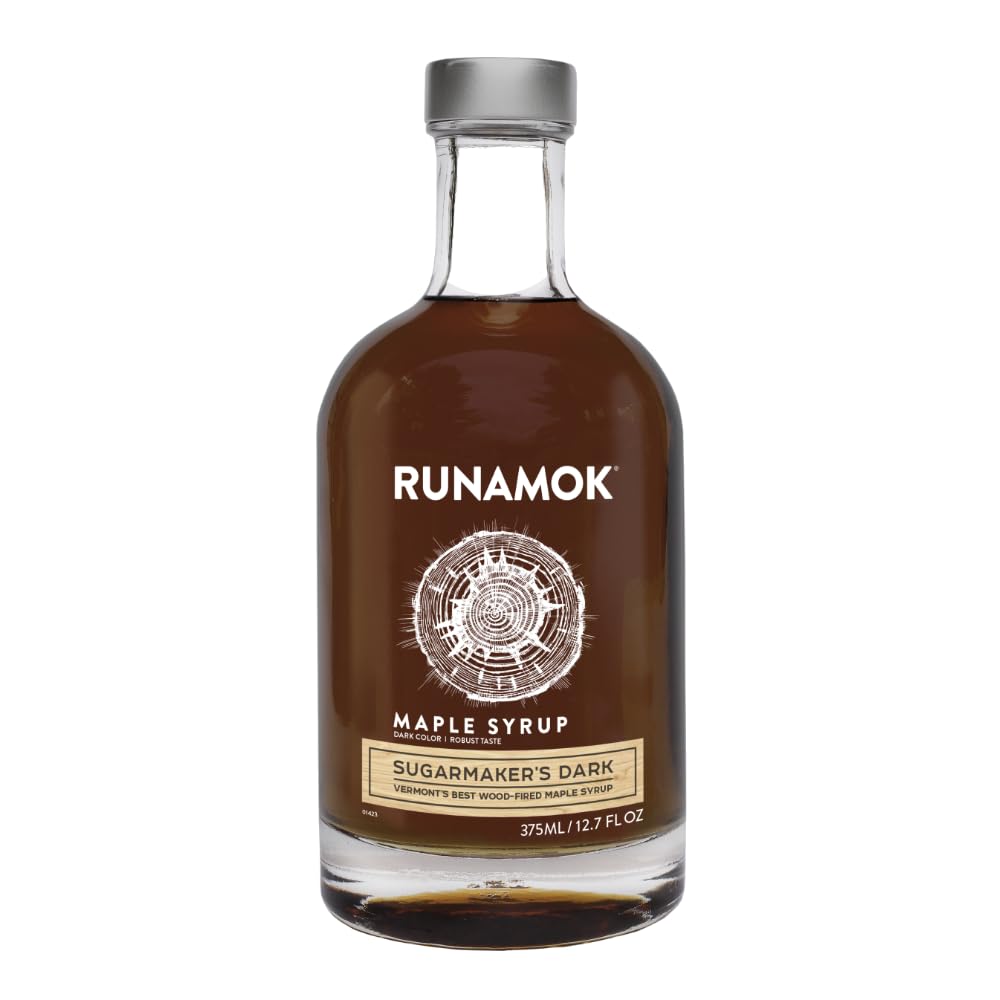 Runamok Sugarmaker's Dark bottle shows rich color and premium Vermont maple sweetness.