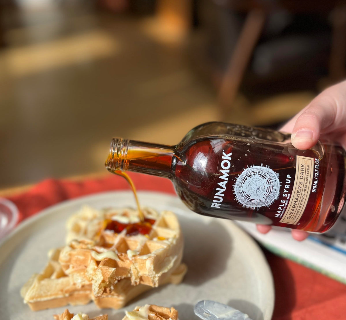 Runamok Sugarmaker's Dark label closeup highlights rustic packaging and natural ingredients.