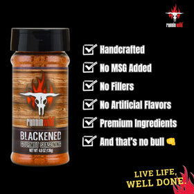 RunninWild Blackening seasoning closeup highlights gourmet spices for deeper flavor.
