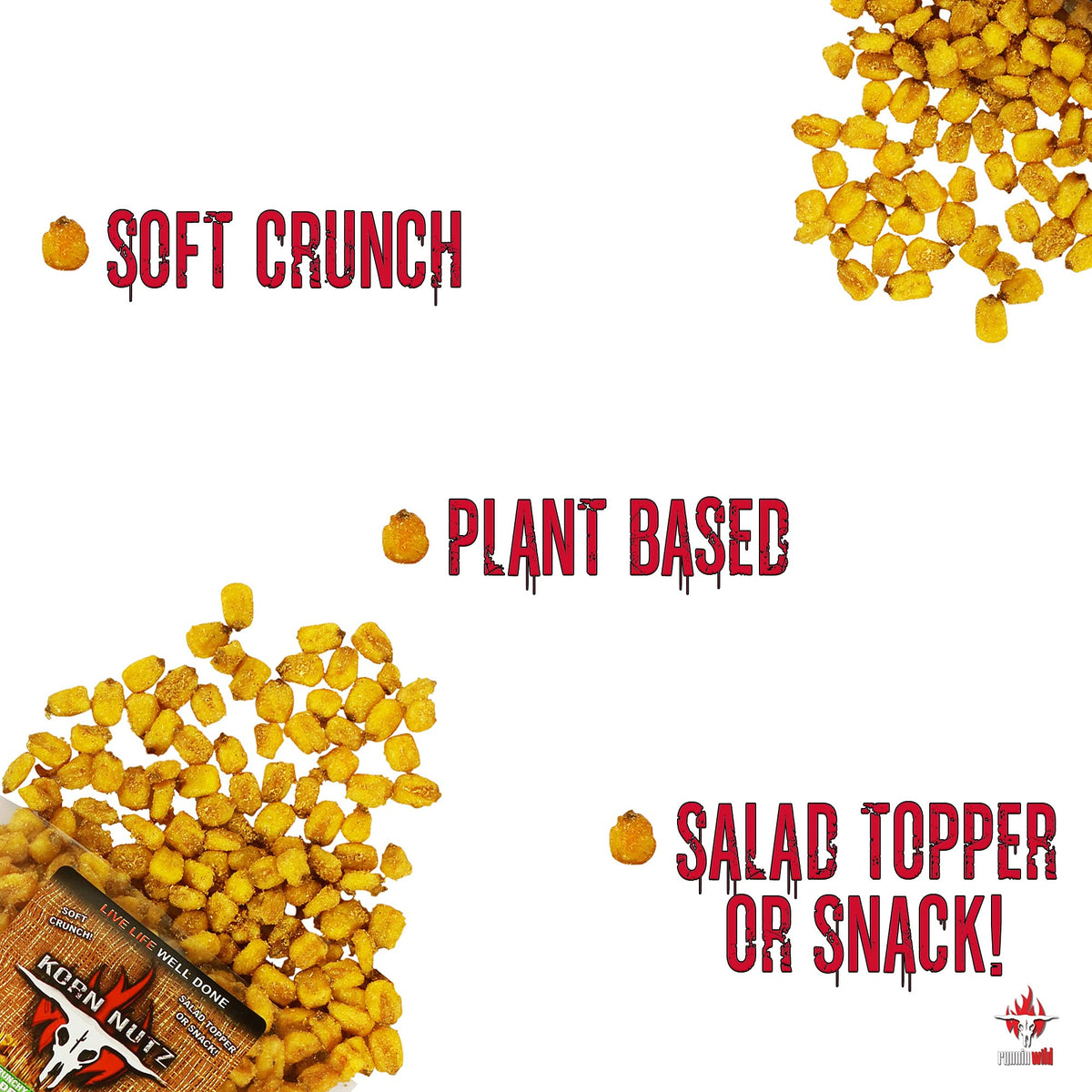 USA-made Korn Nutz packaging highlights freshness and care.