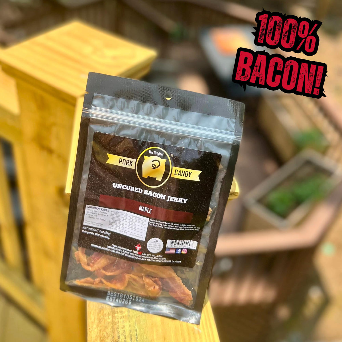 RunninWild maple bacon jerky uncured detail highlights natural nitrates