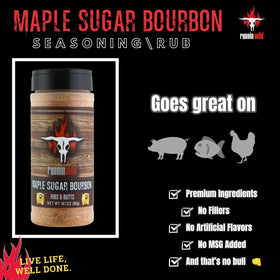 RunninWild maple sugar bourbon rub jar closeup showcasing premium ingredients