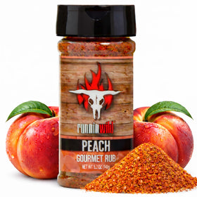 Runnin' Wild Peach Rub bottle for peach-forward grilling flavor