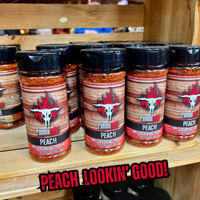 Runnin' Wild Peach Rub ingredients highlighting no fillers or MSG