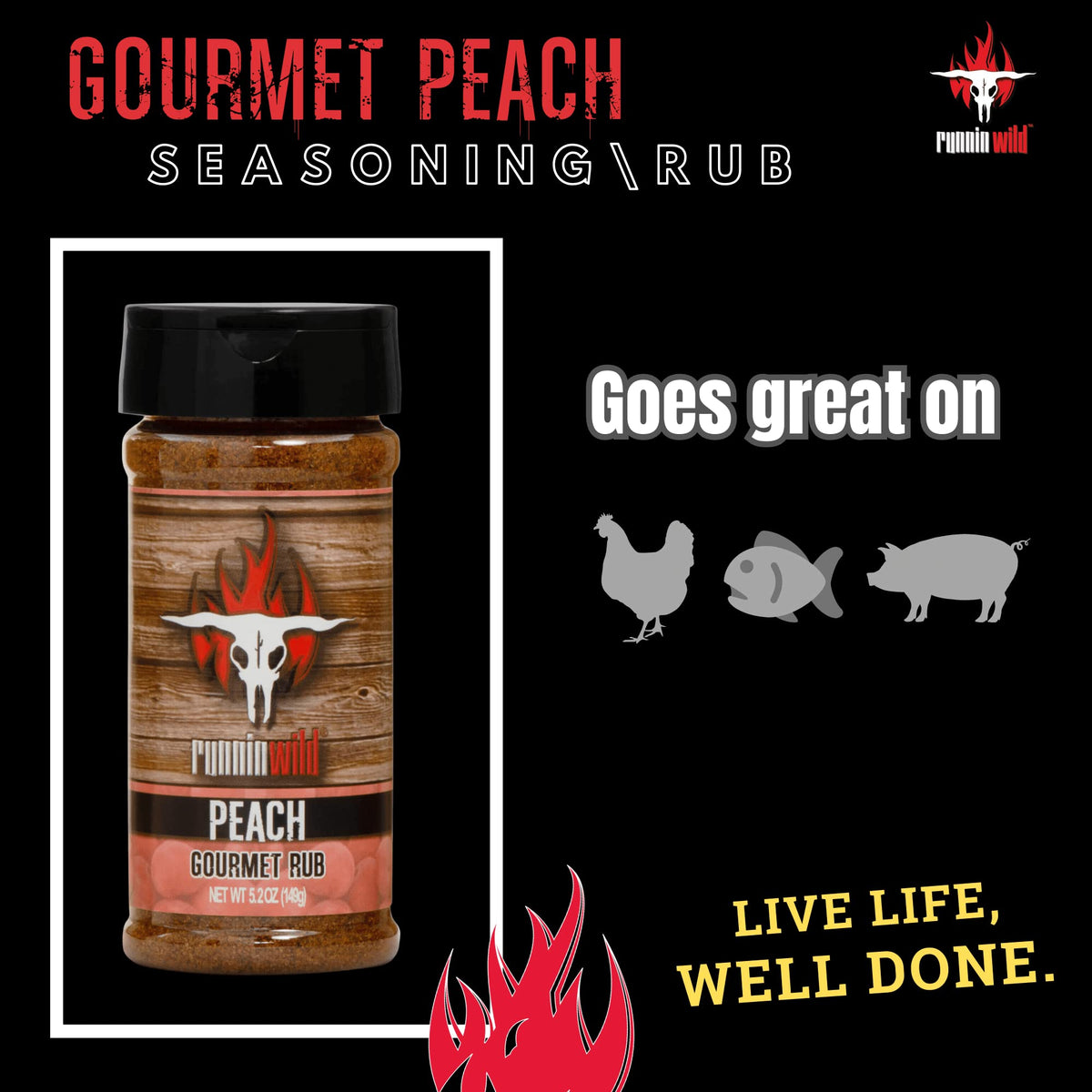 Runnin' Wild Peach Rub on pork ribs for a sweet savory crust