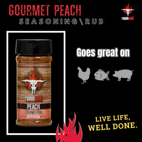 Runnin' Wild Peach Rub on pork ribs for a sweet savory crust