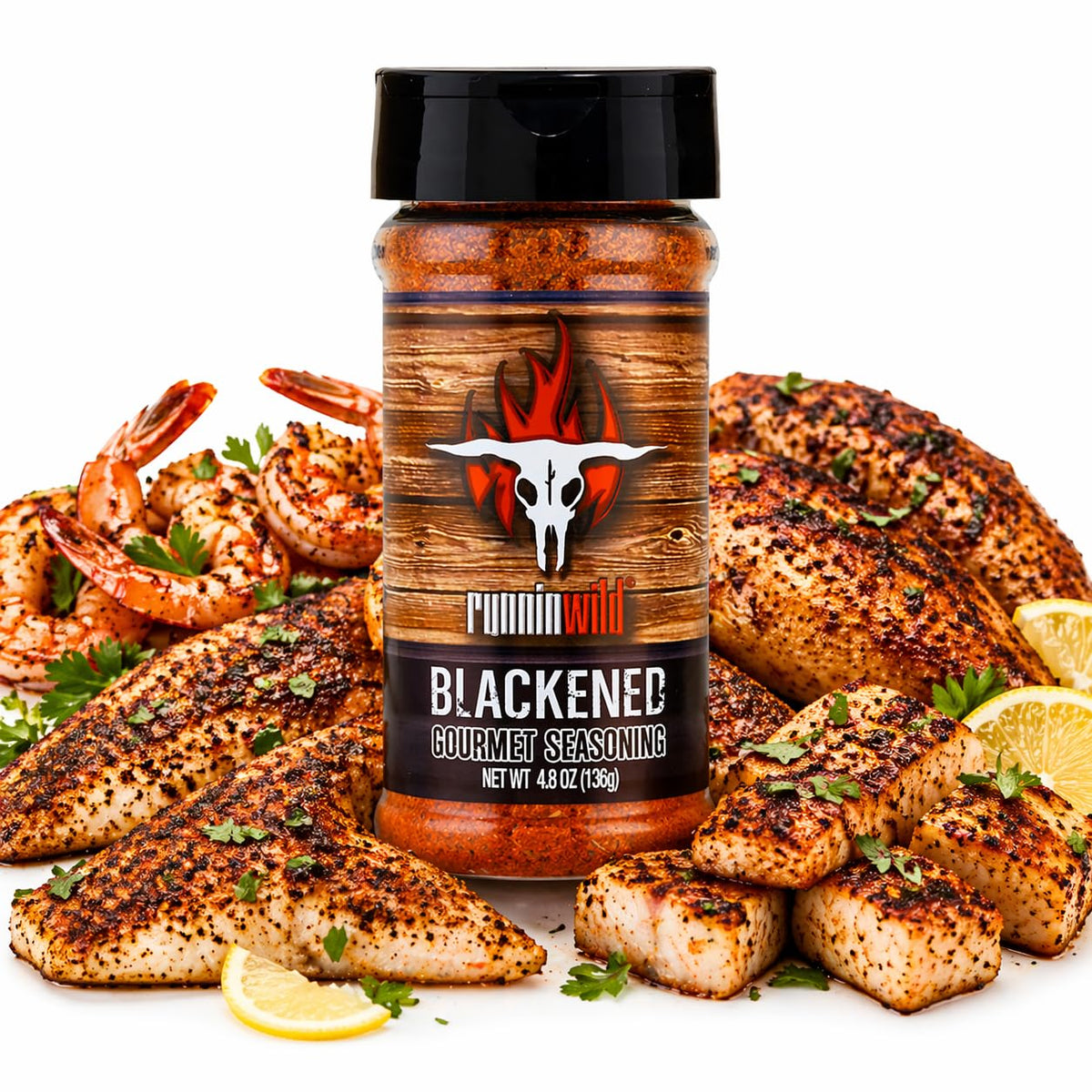 RunninWild Blackening Seasoning jar ready to elevate grilling with bold Cajun flair.
