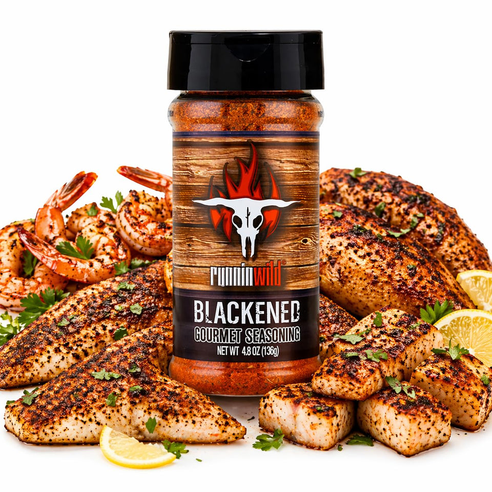 RunninWild Blackening Seasoning jar ready to elevate grilling with bold Cajun flair.