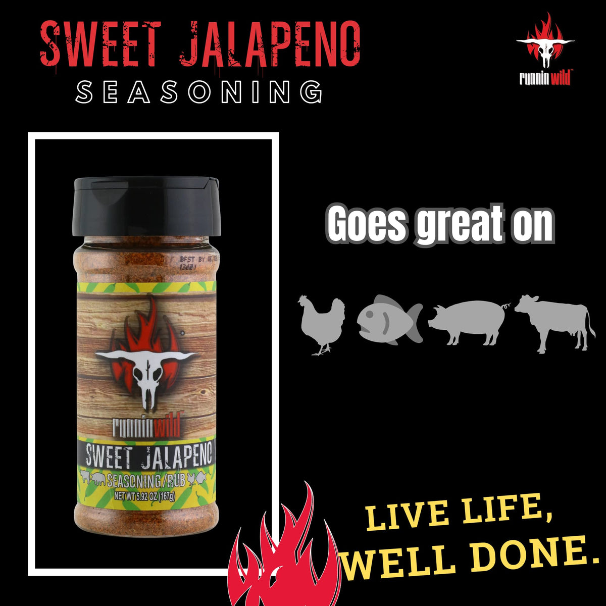 RunninWild rub being sprinkled on steak for fajitas.