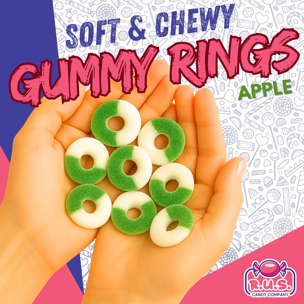 Apple Ring Gummies in a bowl for buffets and gatherings by R.U.S. Candy.
