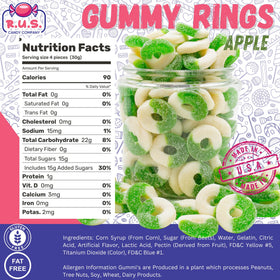 Sugar-sanded finish and vivid green apple flavor on R.U.S. Candy gummies.
