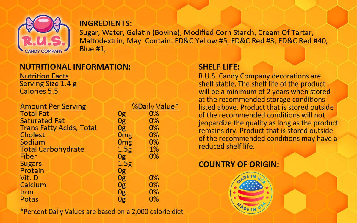 R.U.S. Candy USA-made bee decorations ensure flavorful, high-quality adornments.