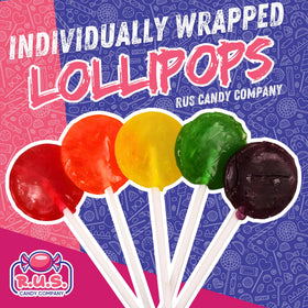 RUS Candy color-fruit lollipops in bulk, ideal for candy dishes.