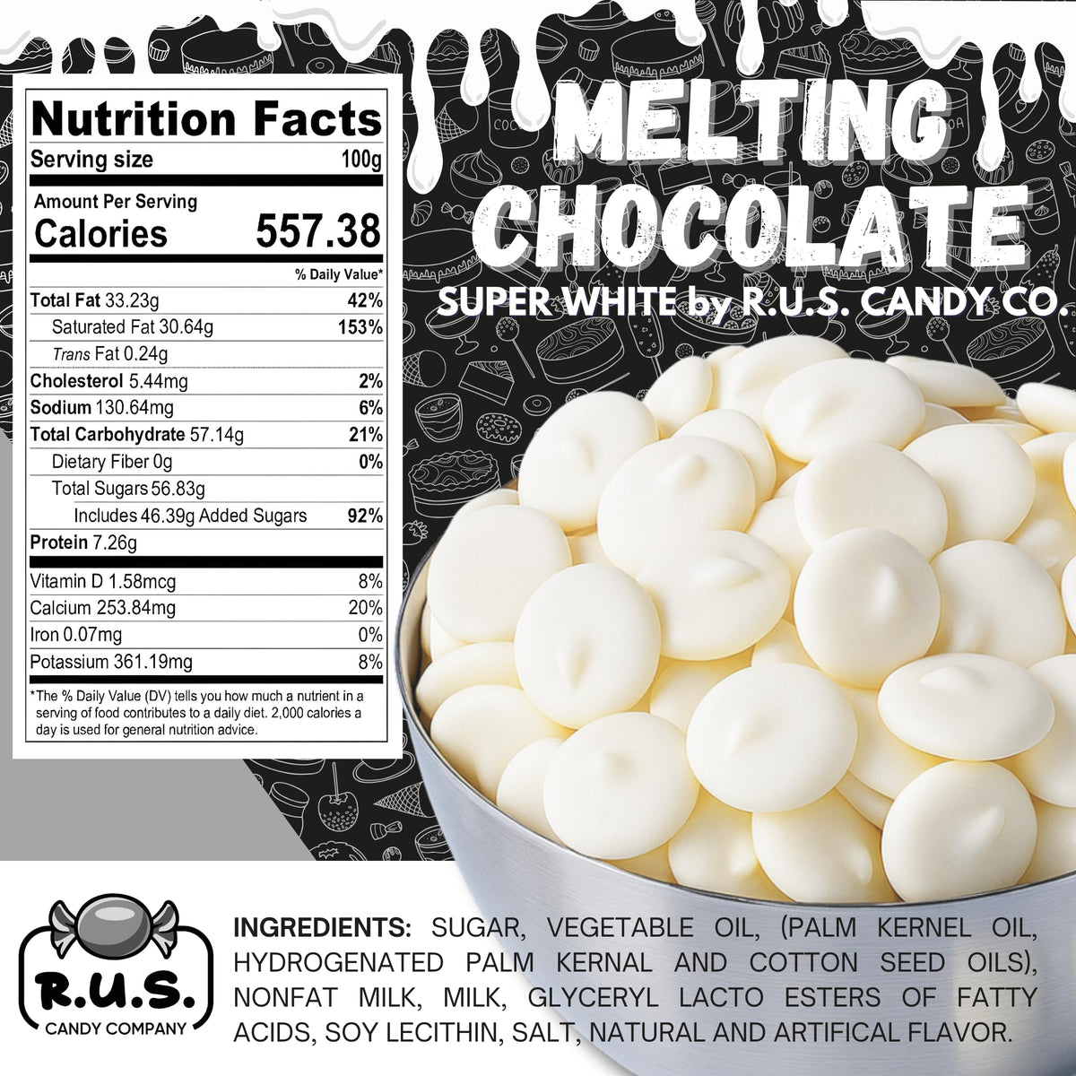 R.U.S. Candy white melts for dipping strawberries with smooth coating.