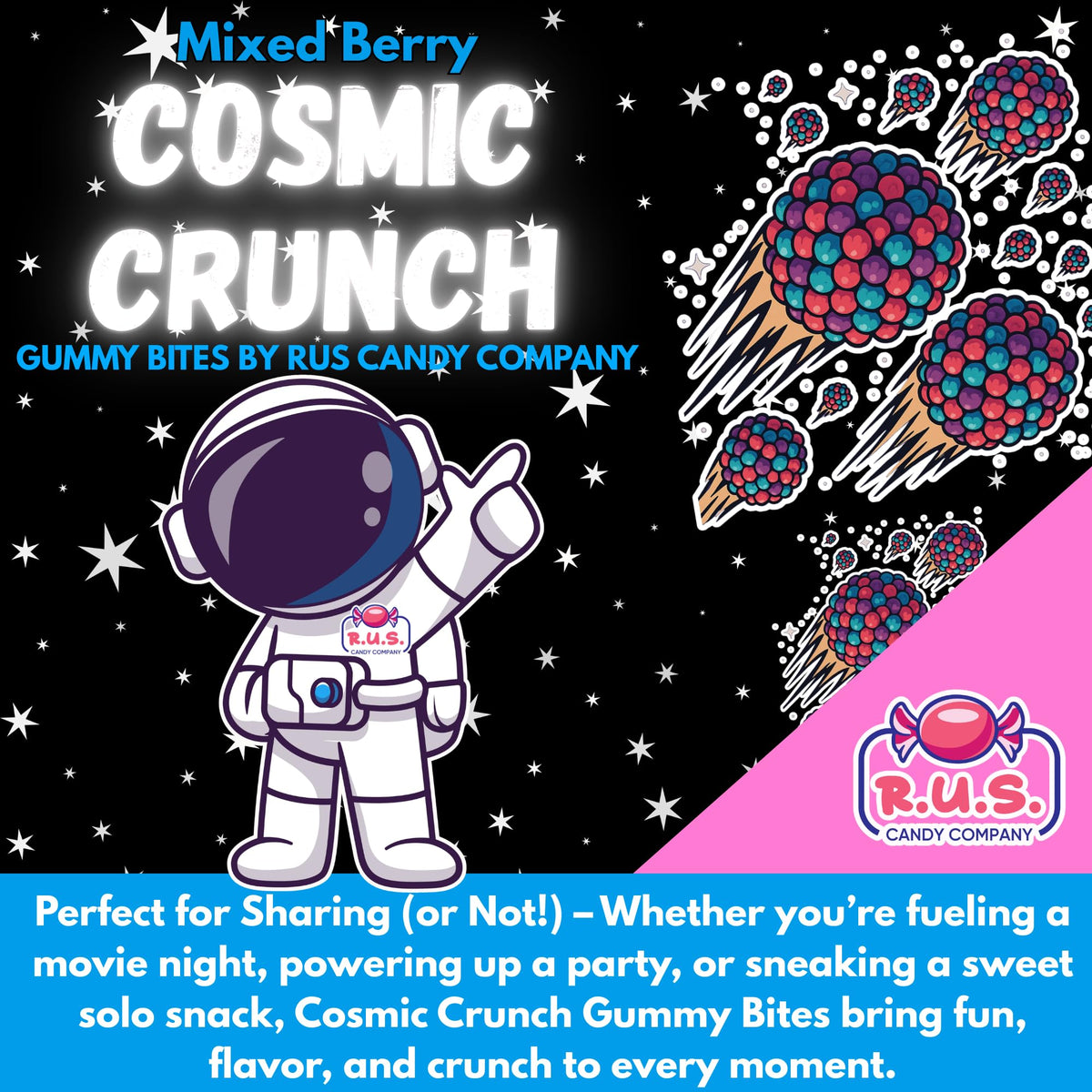 R.U.S. Candy Mixed Berry Gummy Clusters one-pound bag for sharing at gatherings.