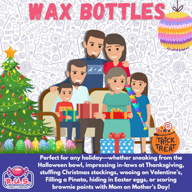 R.U.S. Candy wax bottles on a colorful party buffet.