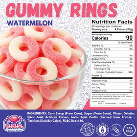 RUS Candy Pink Watermelon Ring Gummies feature resealable packaging for easy storage.