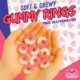 RUS Candy Pink Watermelon Ring Gummies deliver a fruity flavor for everyday treats.