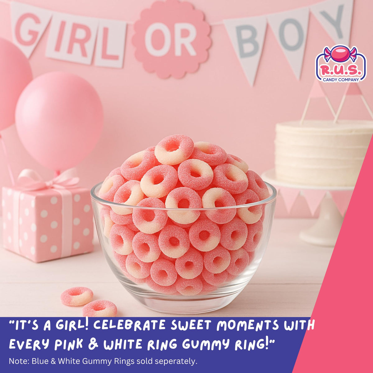 RUS Candy Pink Watermelon Ring Gummies are ideal for party buffets and events.