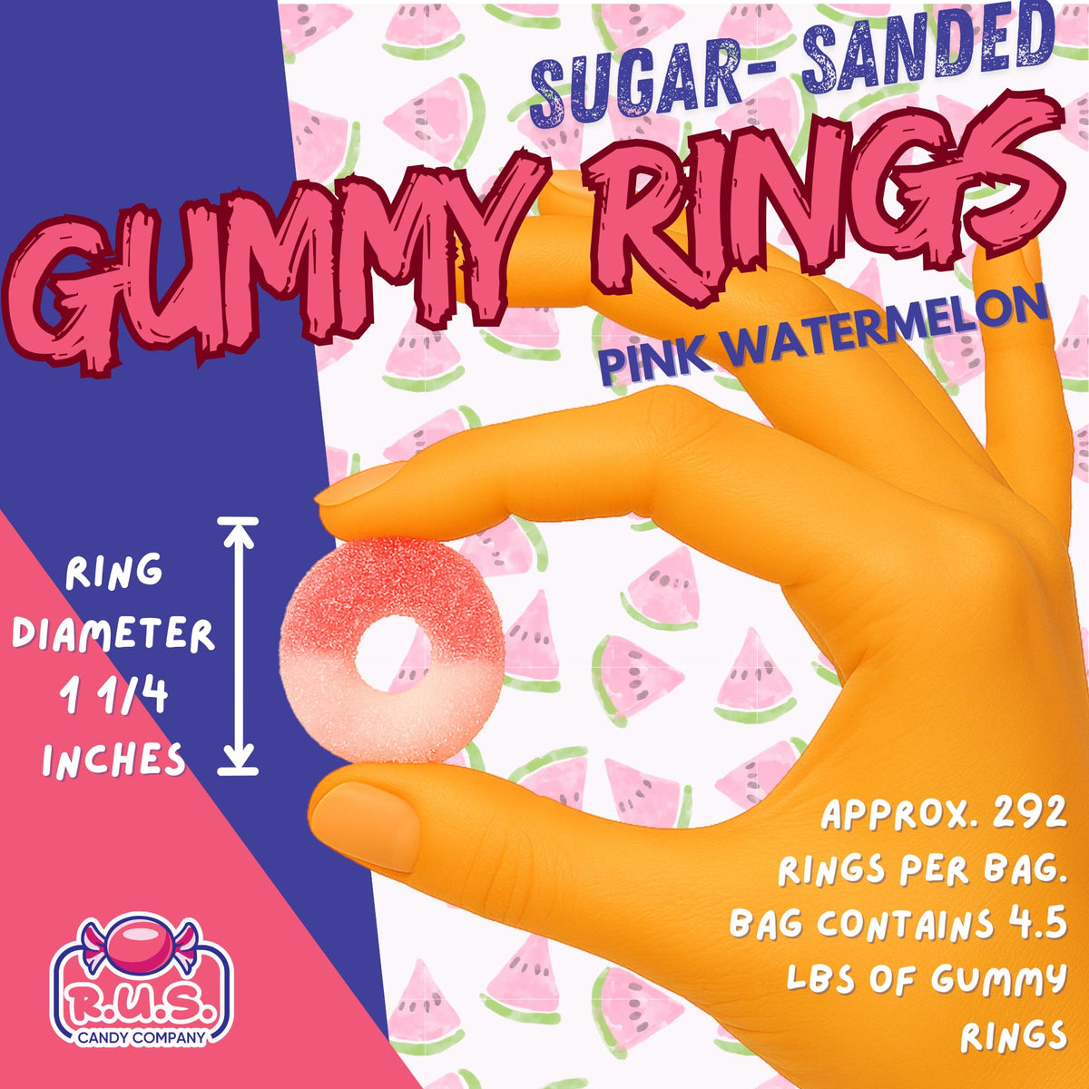 RUS Candy Pink Watermelon Ring Gummies are gluten-free and made in a nut-free facility.