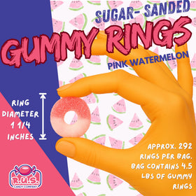 RUS Candy Pink Watermelon Ring Gummies are gluten-free and made in a nut-free facility.