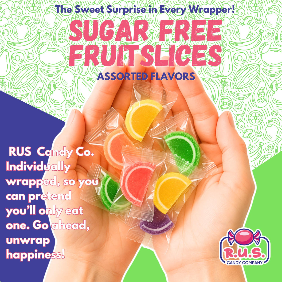 RUS Candy sugar-free fruit slices on dining table, party-friendly treat.