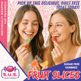 RUS Candy sugar-free fruit slices mix closeup, vibrant flavors at a glance.