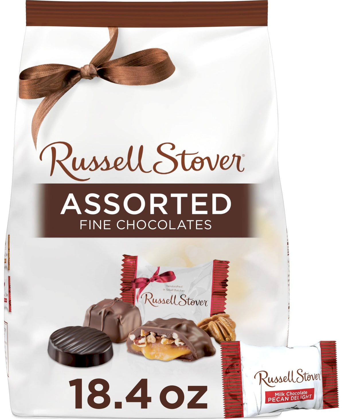 Russell Stover assorted chocolates packaging in bag, ideal for gifting.