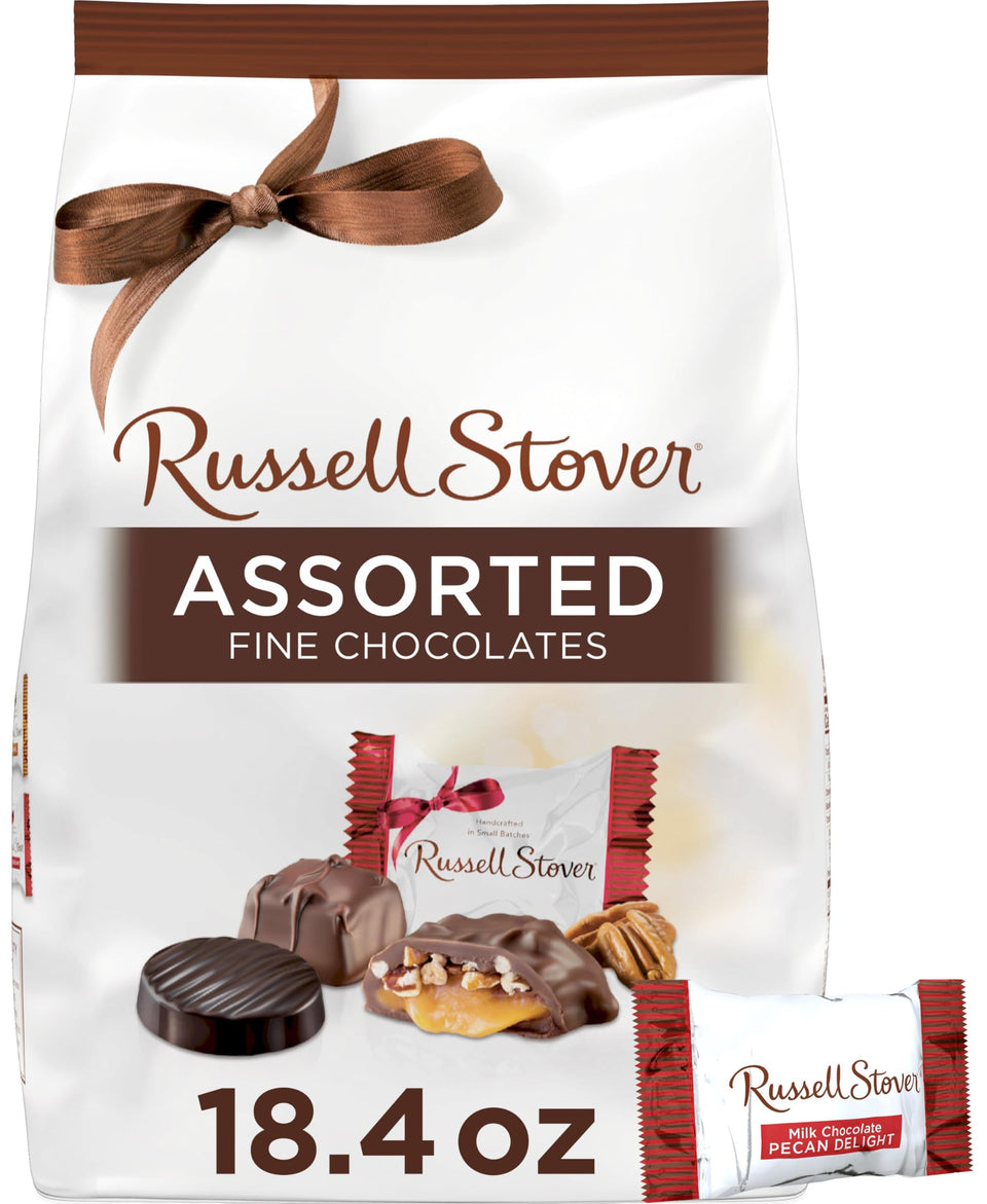Russell Stover assorted chocolates packaging in bag, ideal for gifting.