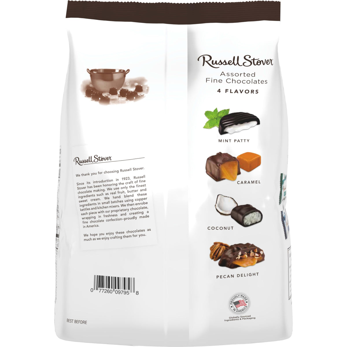 Russell Stover assorted chocolates on desk for snacking.