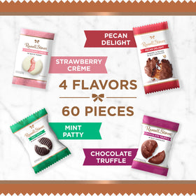 Assorted flavors on display, 60-piece selection for sharing by Russell Stover.