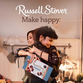RUSSELL STOVER cheesecake truffle in dark chocolate, tangy-sweet treat for gatherings.