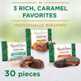 Russell Stover dark chocolate caramel medallions with rich flavor and no added sugar