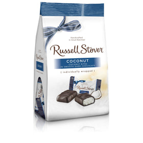 Russell Stover dark chocolate coconut mini bag front, convenient bite-sized treats for gifting.