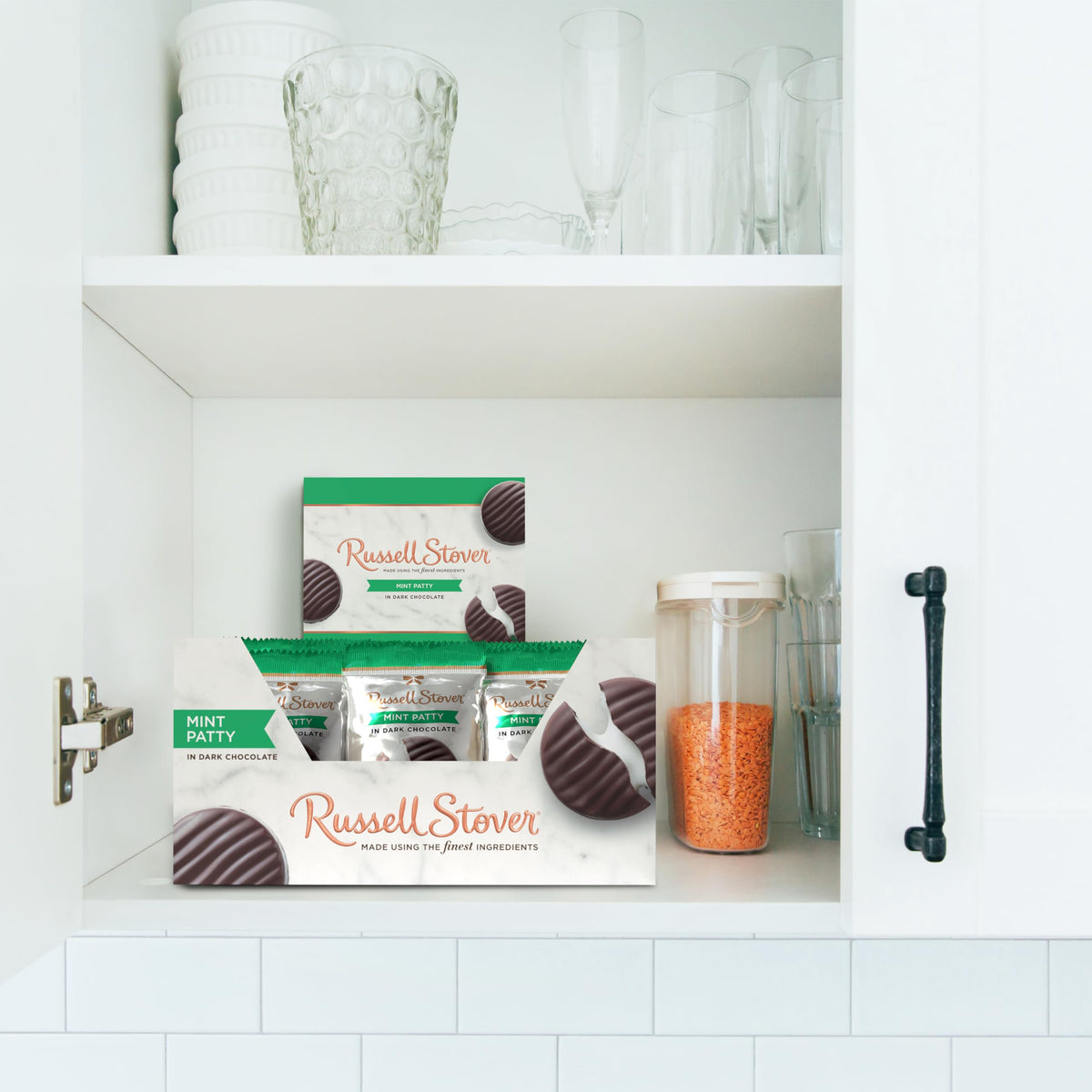Close-up of mint center in Russell Stover dark chocolate patties