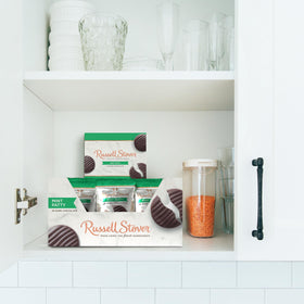 Close-up of mint center in Russell Stover dark chocolate patties