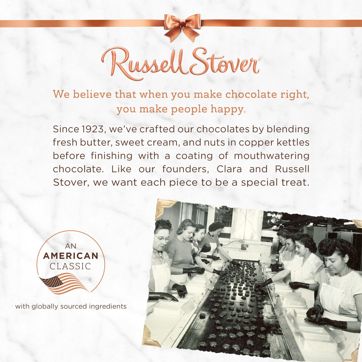 Russell Stover dark chocolate nut caramel close-up, balanced sweetness and nuttiness.