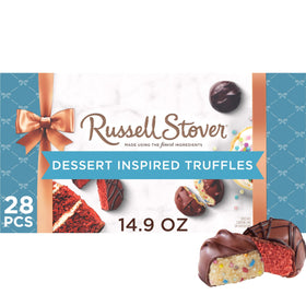 RUSSELL STOVER dessert truffles box front view, ideal for gifting on special occasions.