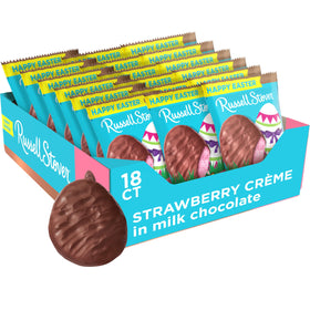 Russell Stover Easter strawberry creme milk chocolate egg, 1.3 oz, ideal for gifting and sharing.