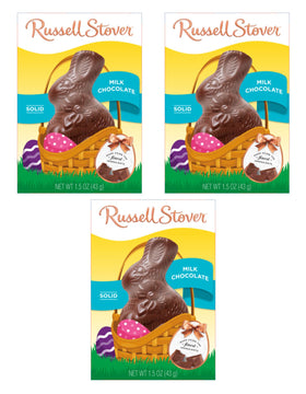 Russell Stover milk chocolate bunnies 3-pack for Easter baskets and sharing.