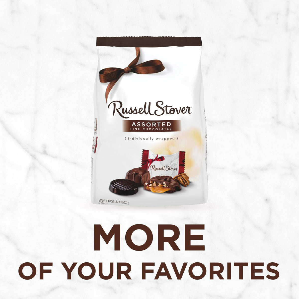 Russell Stover milk chocolate caramel piece, smooth sweetness.